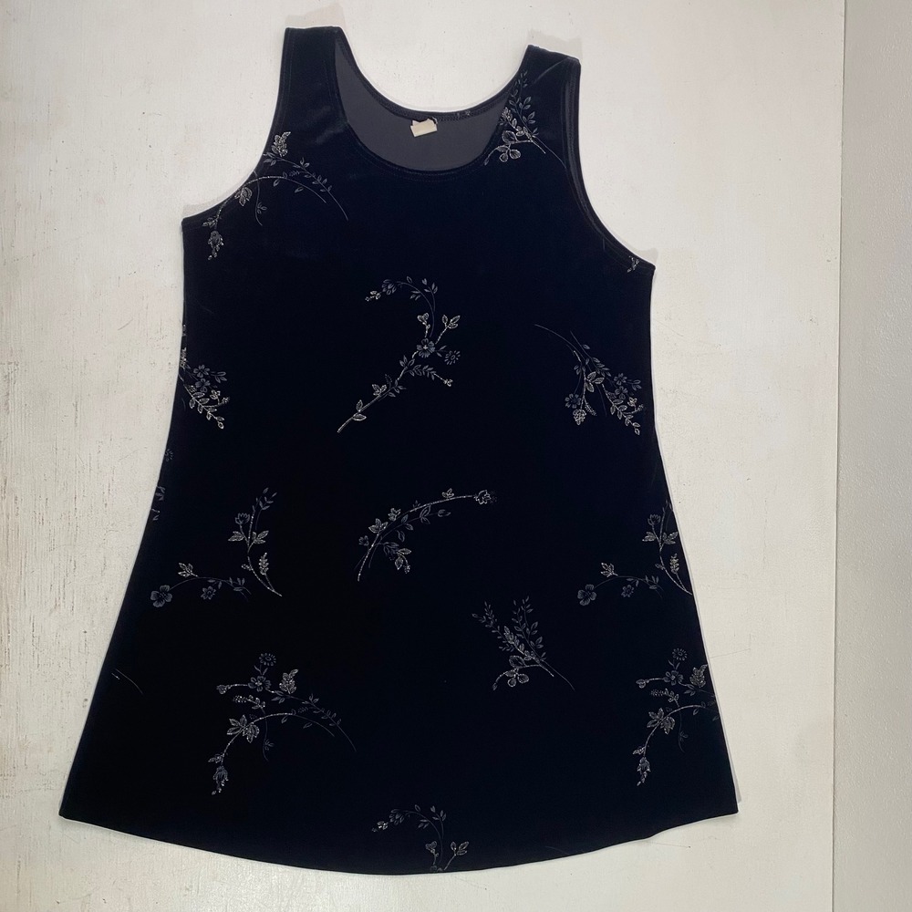 Vintage Y2K Black Velvet Shift Dress Witchy Whimsigoth Metallic Size in Photos